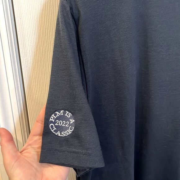 Travis Matthew Navy Blue Tiny Striped Short Sleeve Polo with Side Slits- Medium - Picture 11 of 16